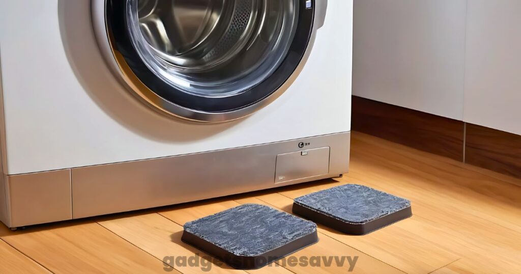 Anti-vibration pads placed under LG washer feet on hardwood flooring
gadgethomesavvy