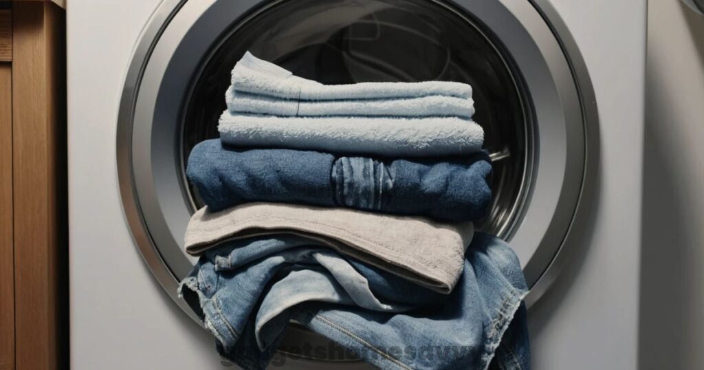 Unbalanced laundry load with wet clothes shifted to one side inside LG washer drum
gadgethomesavvy